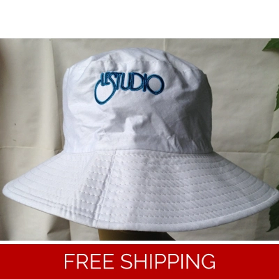 Beach Hat White Black & Blue Embroid Front Logo